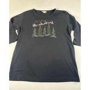 Isaac's Designs T-Shirt Women XL Black Christmas Holiday Rhinestone Festive